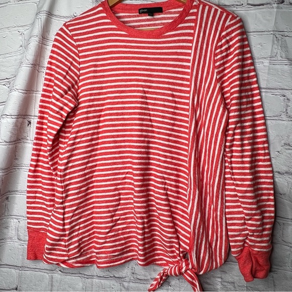 Gibson Women’s Long Sleeve Lightweight terry Cloth Shirt Side Tie Striped Medium - Picture 1 of 8